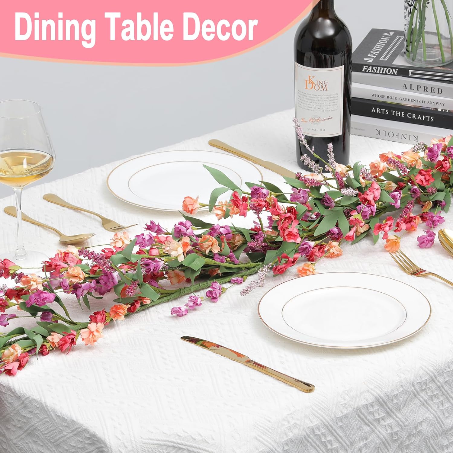 Artgar Flower Garland 6Ft Spring/Summer Garland Floral Garlands for Mantle All Year Round Paper Garlands Decor for Indoor Outdoor Home Wedding Arch Porch Stair Year Round Decor (Red&Orange&Purple) - Image 4