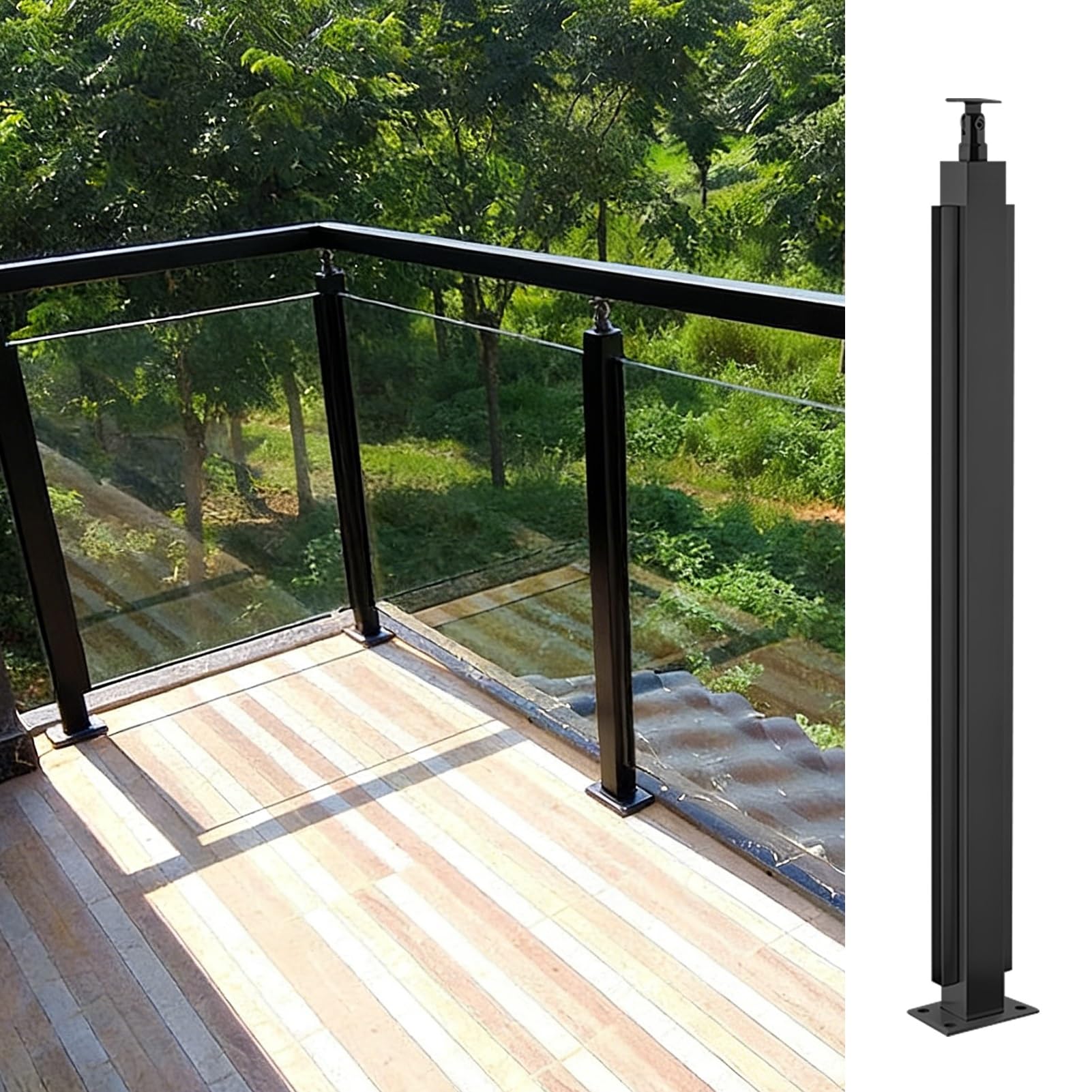 Poste central de acero inoxidable negro con fijación al suelo para vallas de piscina seguras