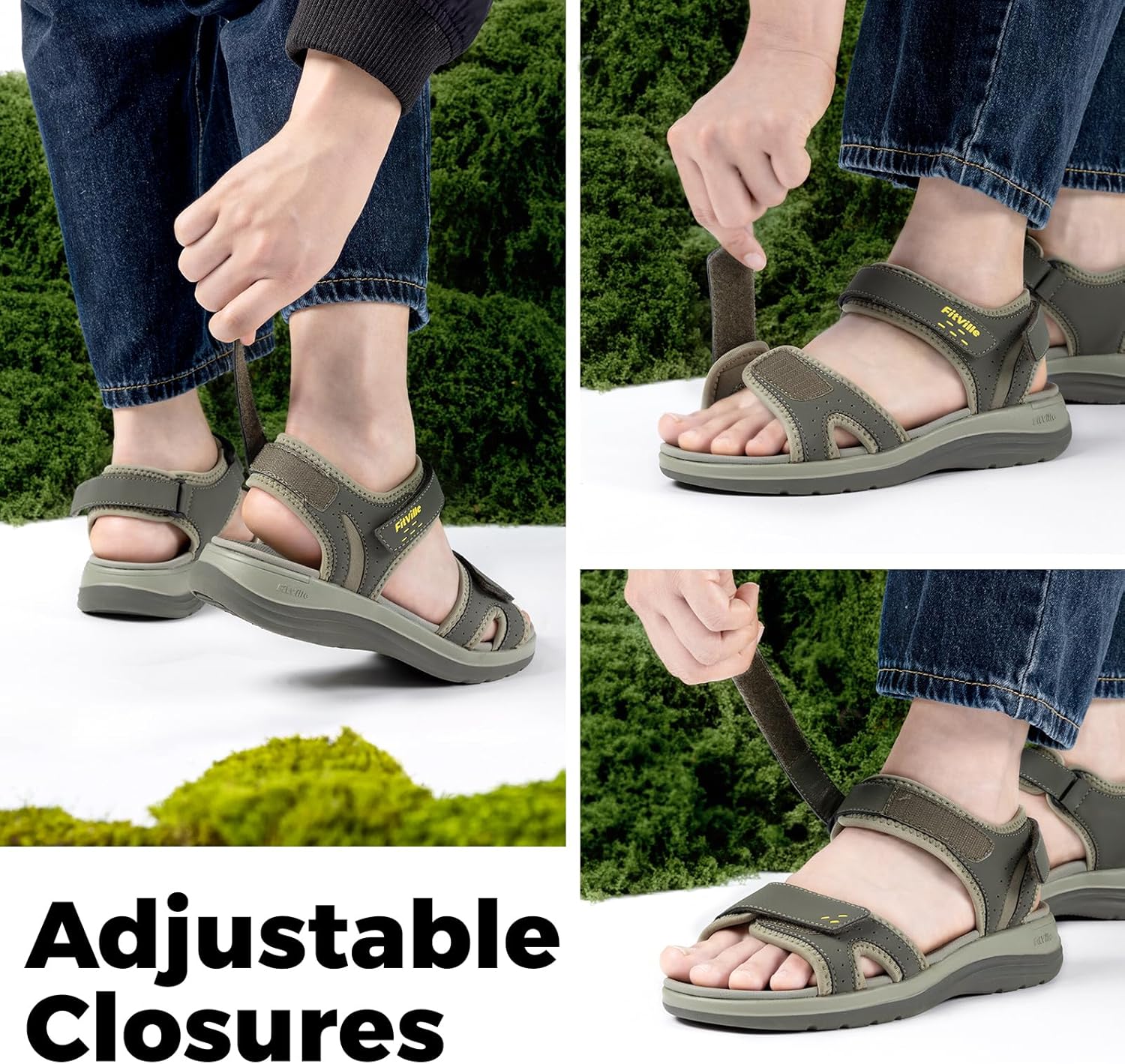 FitVille Women's Orthopedic Wide Sandals Strappy Arch Support Flat Sandals for Plantar Fasciitis & Swollen Feet | Adjustable Ankle Strap - Image 3