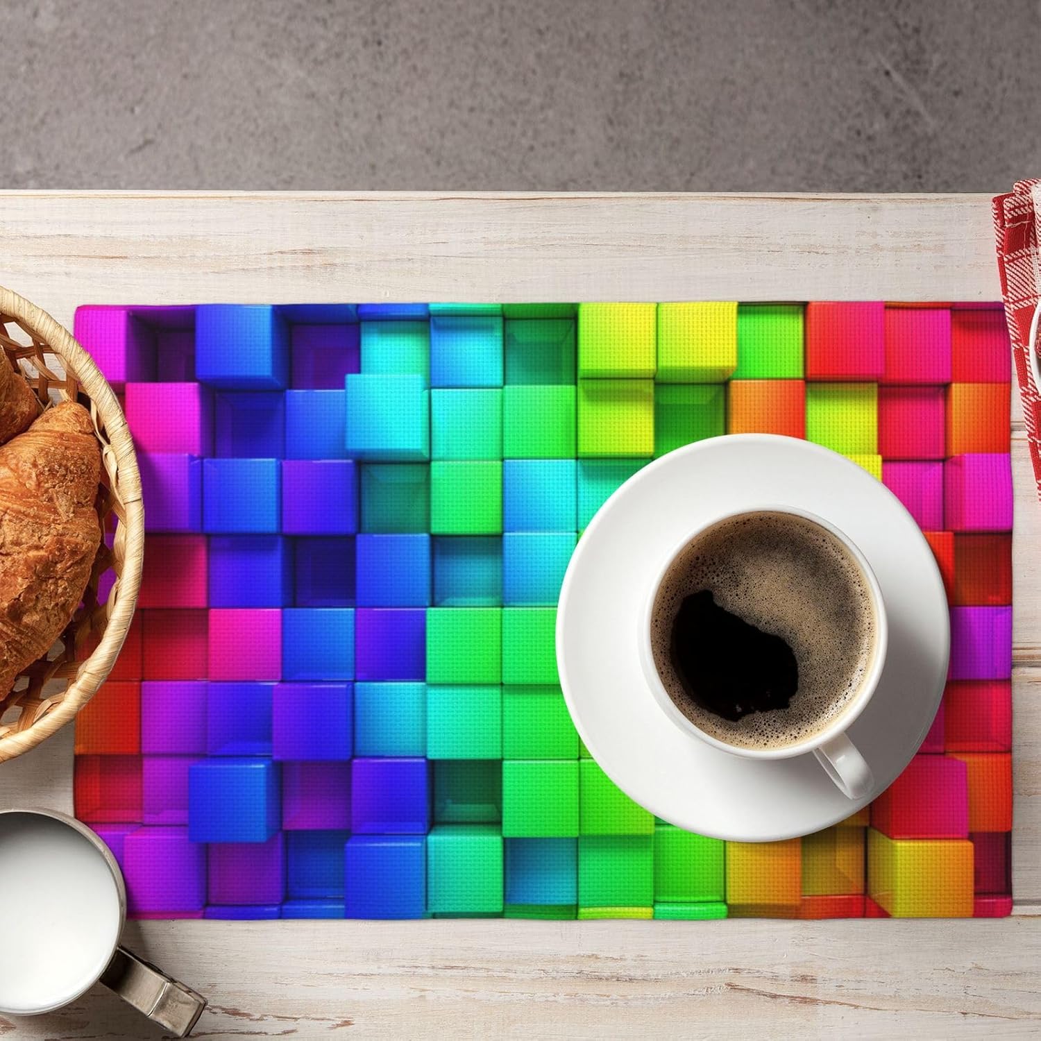 Rainbow Colorful Boxes Placemats Set of 6 Table Mats Tableware Place Mats for Home Kitchen Party Dining Decor, Non-Slip Heat-Resistant Washable