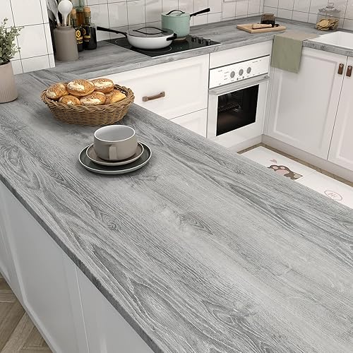 Miniatura 3 de LACHEERY Encimeras de madera sintética para cocina, impermeables, de 24 x 160 pulgadas, papel de contacto de madera con textura gruesa, despegar y