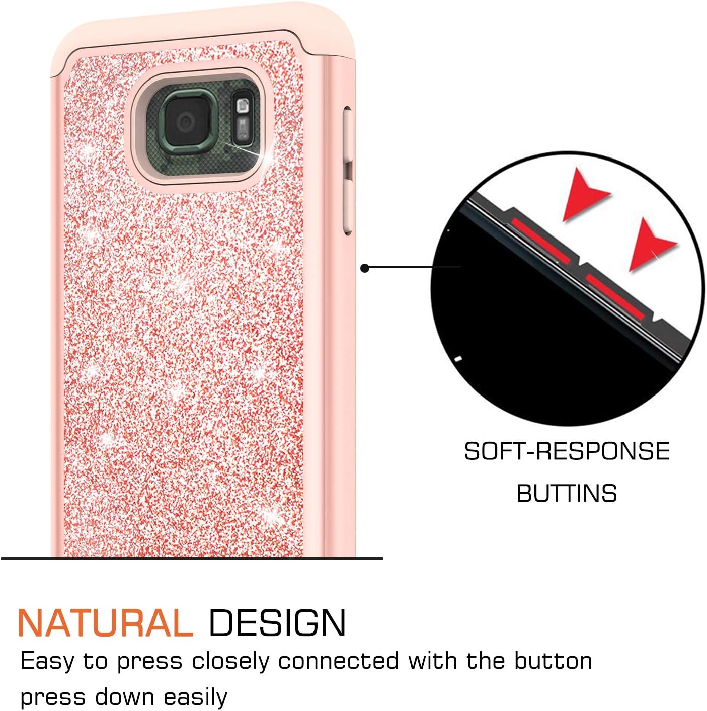 LeYi Compatible with Galaxy S7 Active Case with 2 Pack Glass Screen Protector, Glitter Girls Women Dual Layer Heavy Duty Phone Case for Samsung S7 Active SM-G891A TP Rose Gold (Not Fit Galaxy S7)