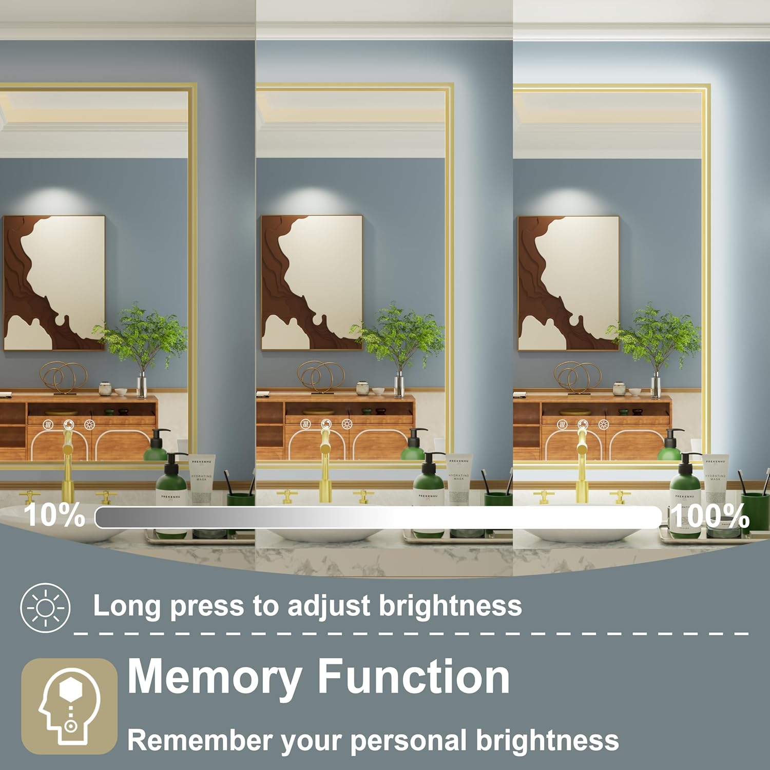 24x36 Inch Gold LED Mirror for Bathroom with Front & Back Lights, Adjustable 3000K/4500K/6000K, Wall Mounted Lighted Vanity Mirror for Bathroom, Dimmable, Anti-Fog, Memory Function