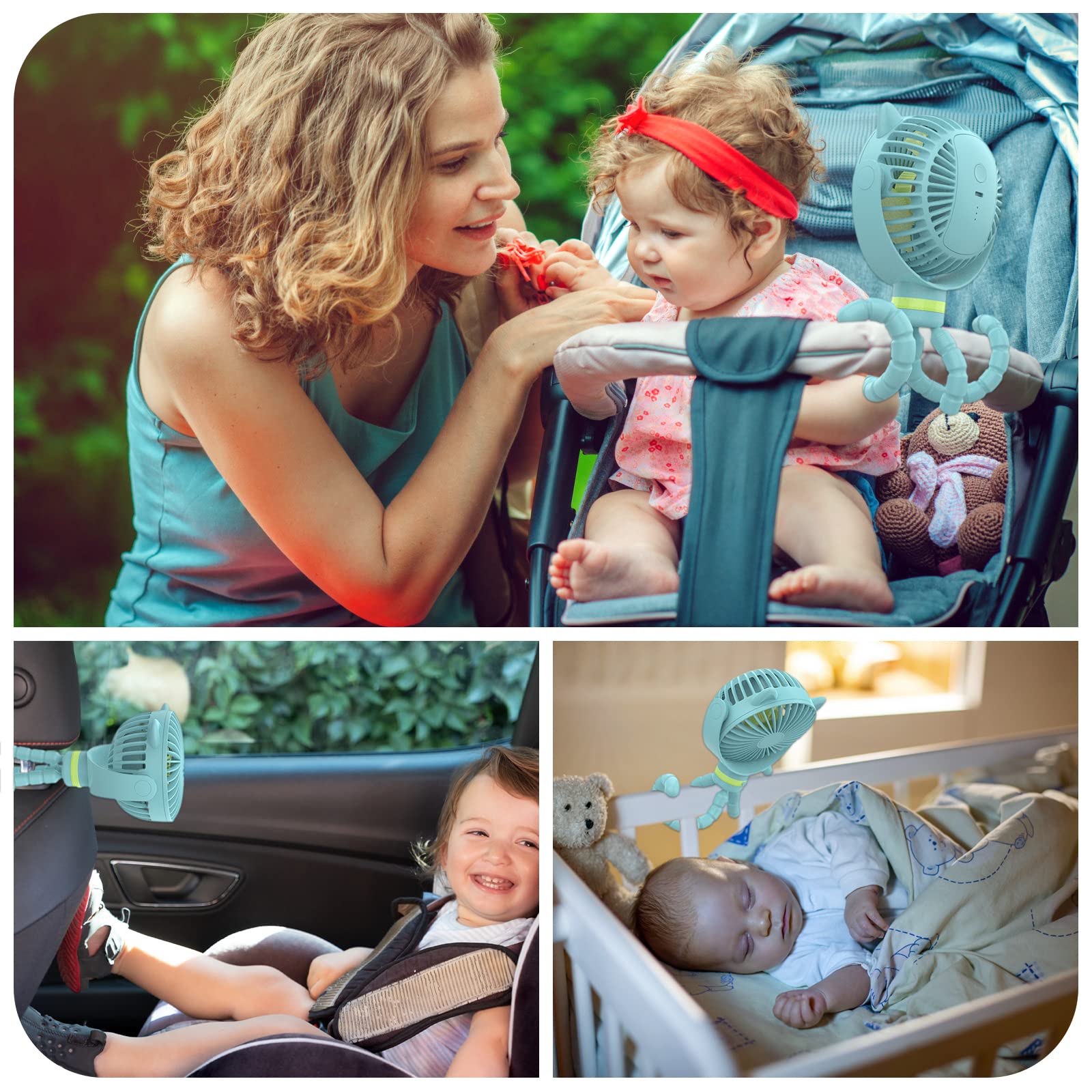 Ventilador Para Coche de Bebé, Portátil y Flexible - 4000mAh, 4 Velocidades - Para Silla de Paseo, Escritorio, Cuna, Bicicleta, Cinta de Correr