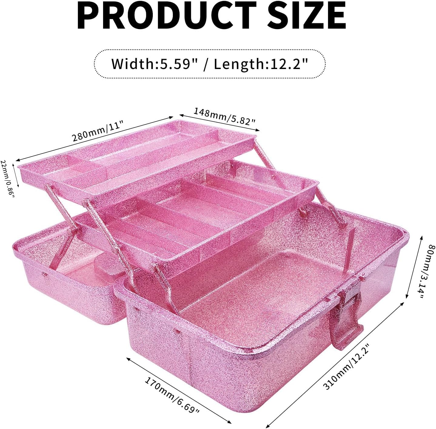 Saim Storage Bins, Three-Layer Multipurpose Art & Craft Storage Container, Carry Tackle Organizer, Medicine Cosmetic Art Supply Box for Art Supply Makeup Hair Accessories Painting Tools - Pink