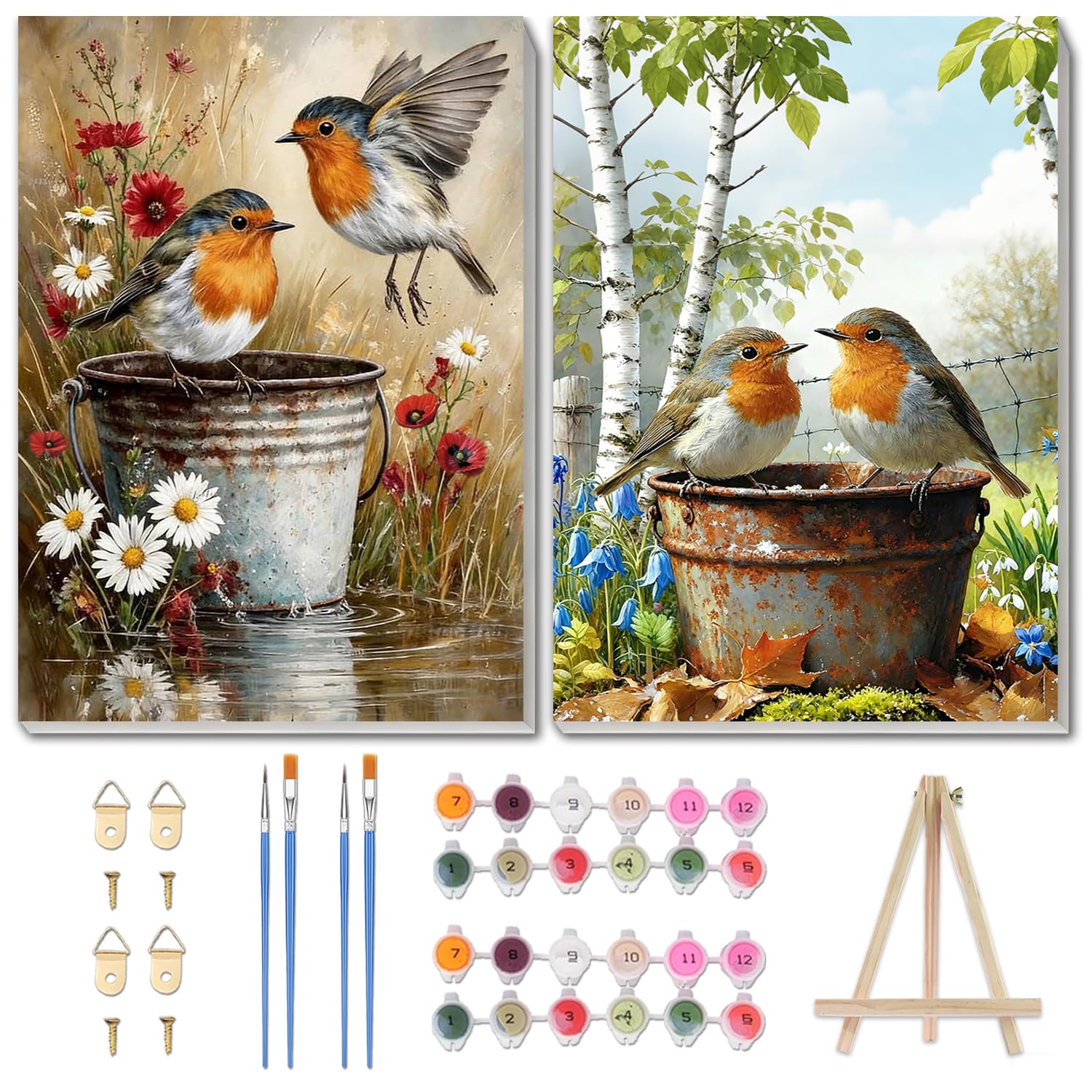 Yveszomi 2 Pack Paint by Nnumbers for Adults with Frame, Birds Painting by Numbers for Adults, Birds Adult Paint by Numbers Canvas Kits for Gifts and Home Decor 8x12in