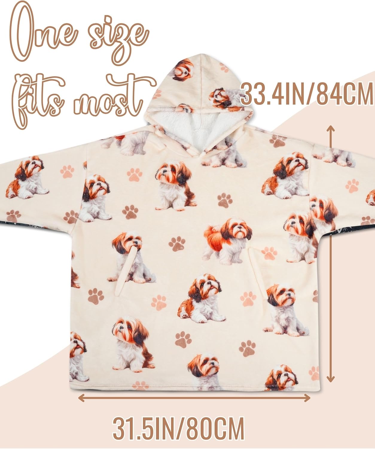 Shih Tzu Gifts for Women Men, Blanket Hoodie Gifts for Shih Tzu Lovers on Birthday, Christmas, One Size - Full Printed