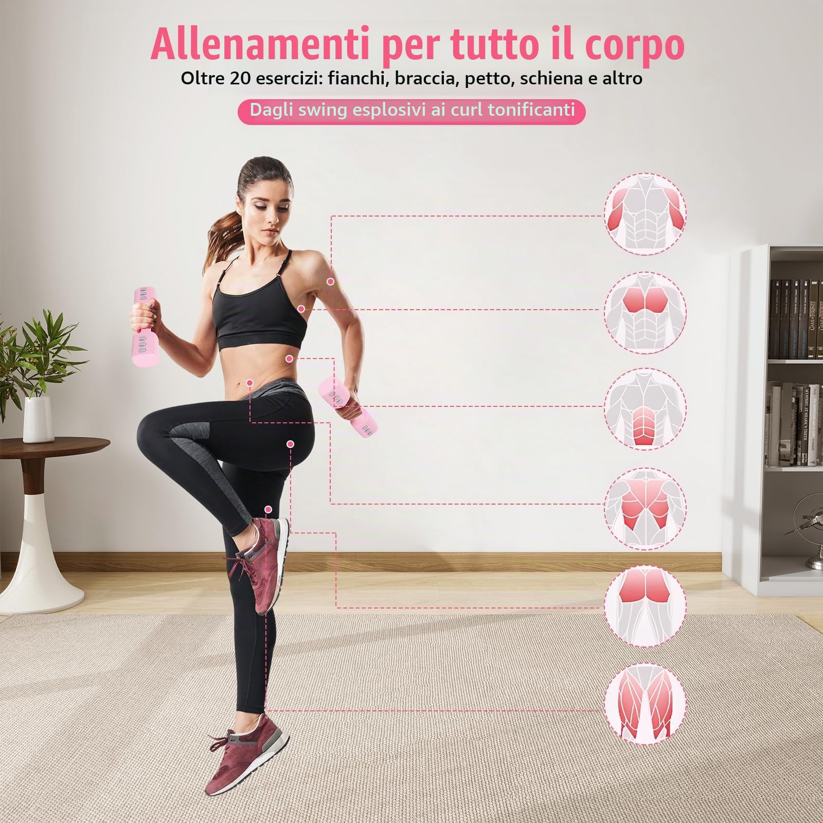 Set Kettlebell Regolabile, Pesetti Manubri Palestra per Donne, (2 in 1) Rosa Kettlebell Pesi Regolabili Manubri 1 kg per Donne – Kit Palestra Casa e Allenamento
