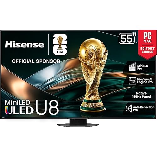 Hisense 55" U8 Series ULED Mini-LED 4K UHD Smart Google TV (55U8QG) - QLED, Native 165Hz, VRR 288, Up to LD5600, 5000 Nits, HDR10+, Dolby Vision IQ · Atmos, IMAX Enhanced, 4.1.2 Ch Audio