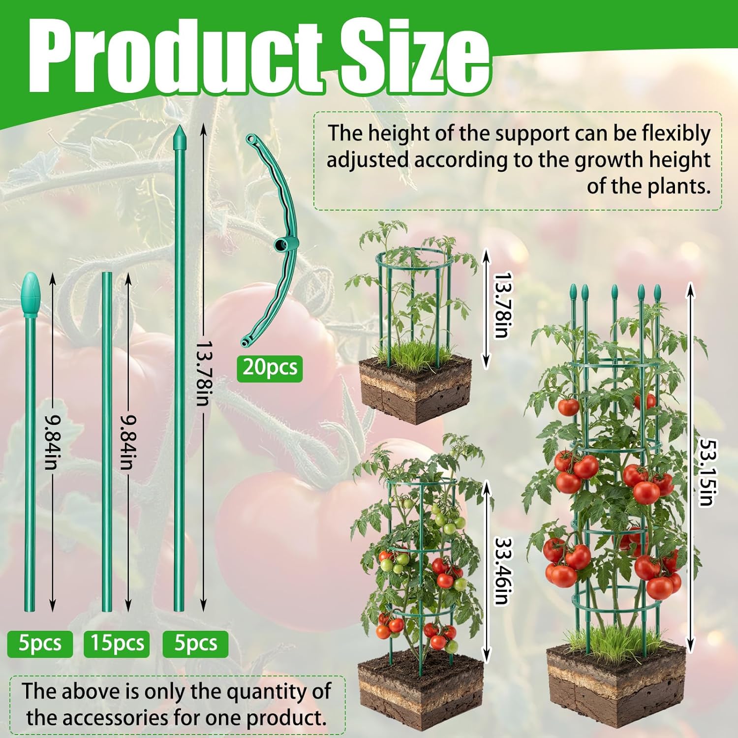 Qunclay 2 Pack Round Tomato Cages with 2 Pcs Garden Bird Netting Cover,57 in Adjustable 4-Tier Tomato Plants Trellis, Drawstring Plant Protection for Vertical Climbing Plants Vegetables Fruits