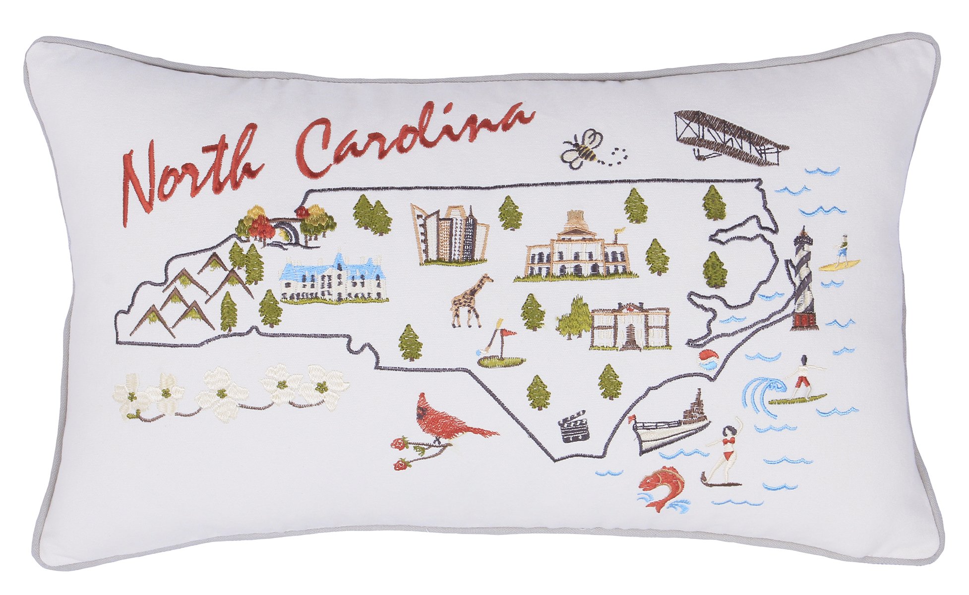 EURASIA DECOR North Carolina State Map 14x24 Embroidered Decorative Accent Pillow Cover - Birthday Decor, Graduation, New Home Gift