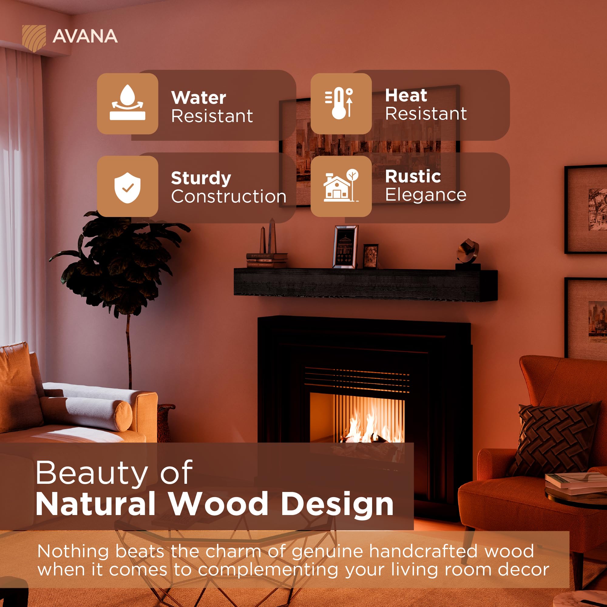 Avana Rusticfireplace Mantel - Mounted Mantles for Over Fireplace - Farmhouse Fireplace Mantle Shelf 60 Inches - Handcrafted Wood Fireplace Mantels - Fireplace Mantels 60 Inches X 8 X 5 - Espresso