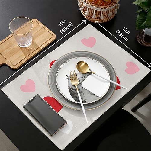 Miniatura 6 de Juego de manteles individuales de San Valentín con camino de mesa a juego de lino y algodón, tapete de café