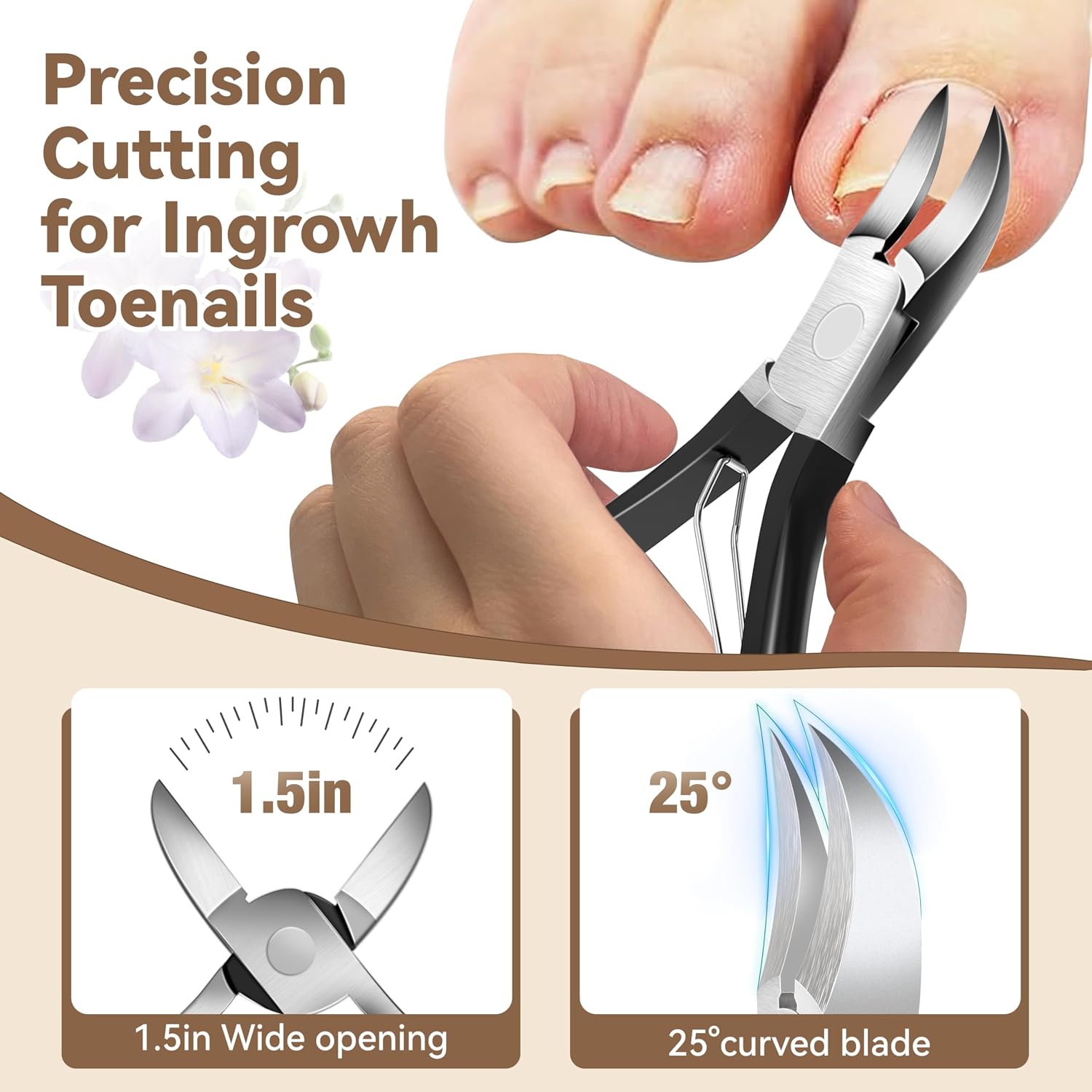 Toenail Clippers for Adults – 6-in-1 Thick & Ingrown Toenail Clippers Set, Large Straight & Slanted Nail Clippers, Heavy Duty Wide Jaw Nail Cutter with Long Handle for Men and Women