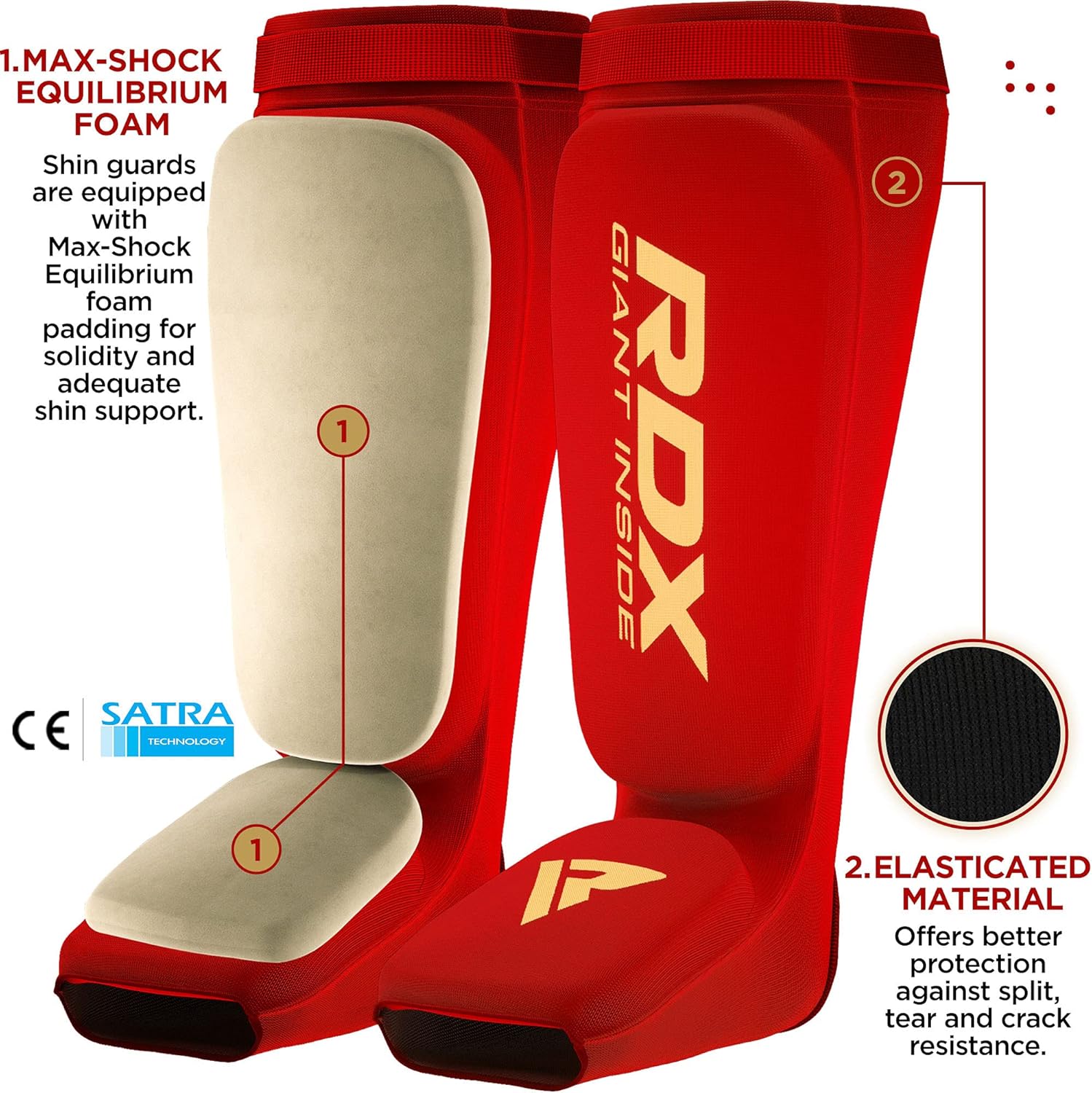 RDX Shin Guards Kickboxing Muay Thai, SATRA Approved, MMA Leg Instep Protection Pads, Sparring Fighting Training Martial Arts Boxing, Elasticated Padded Protector, karate BJJ Taekwondo Gear, Men Women : Sports & Outdoors