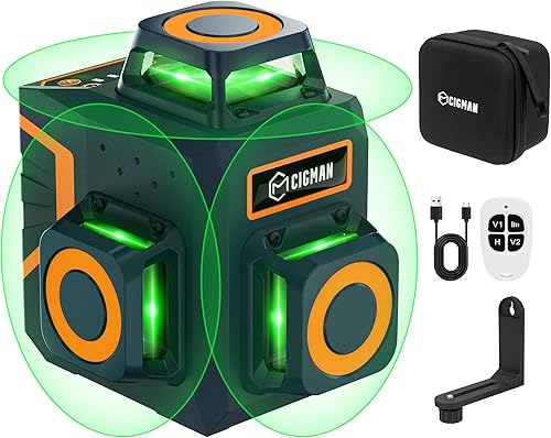 CIGMAN Nivel láser 360 autonivelante, nivel láser recargable de 3 x 360 ° para colgar imágenes, láser de construcción, control remoto y soporte