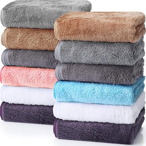 VitalCozy 12 toallas de baño de microfibra de 14 x 29.5 pulgadas, extra absorbentes, de secado rápido, multiusos, para baño, gimnasio, hotel,