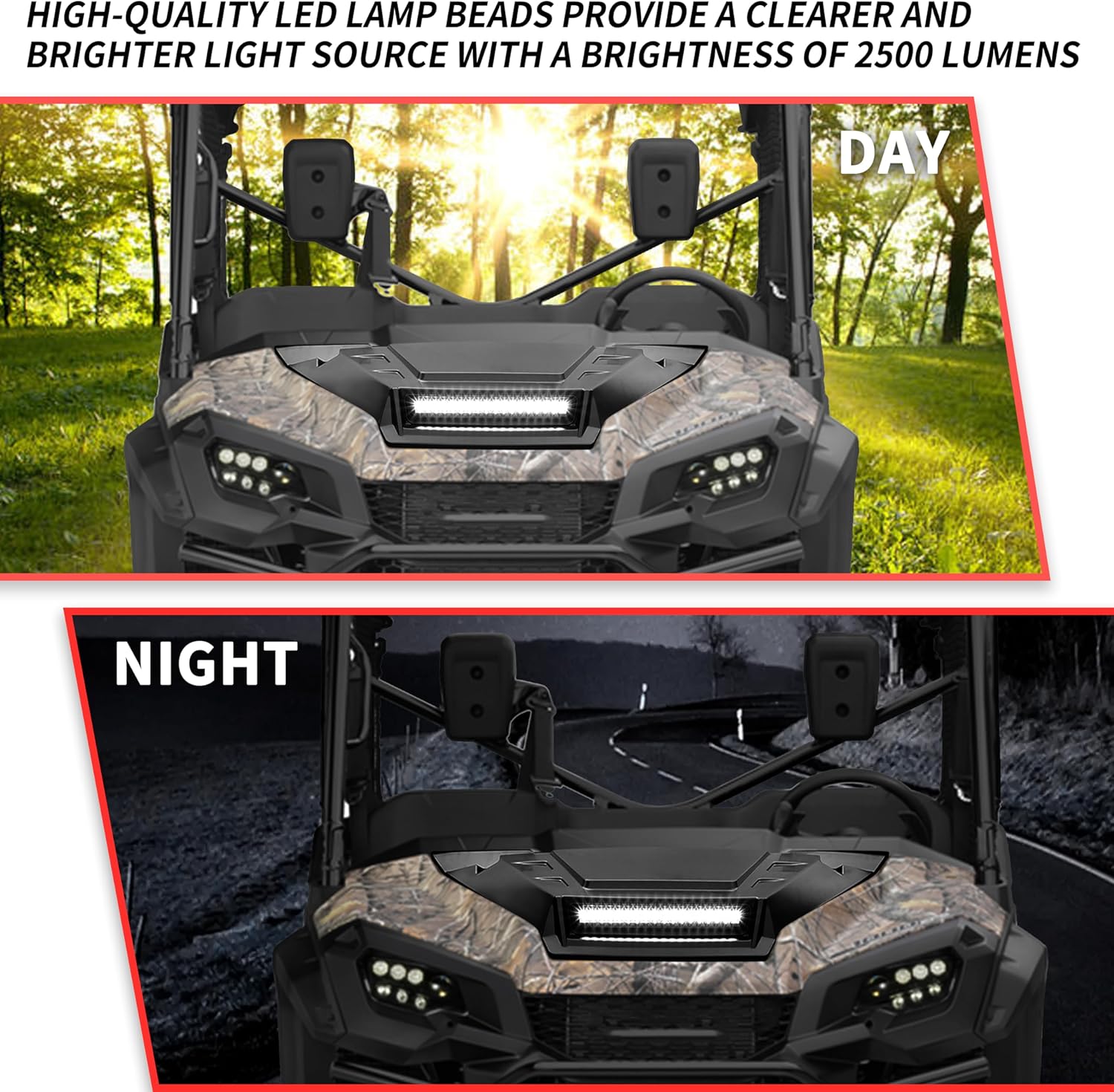 Sporty Hood Scoop with LED Spotlight for Honda Pioneer 1000 3p 5p 6p16-25, Front Cover Hood Scoop with Auxiliary Light Lightbar Kit for Honda Pioneer 1000 2016-2025 Accessories