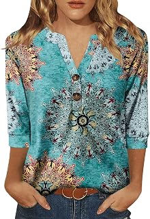 Dimur Womens Tops 3/4 Sleeve V Neck Button Down Going Out Basic Tees Shirts | Soft Smooth, Loose Fit, Lightweight, Versatile Casual, Work Party, Everyday, Travel, Comfort, Tunic, Date Night, Classic