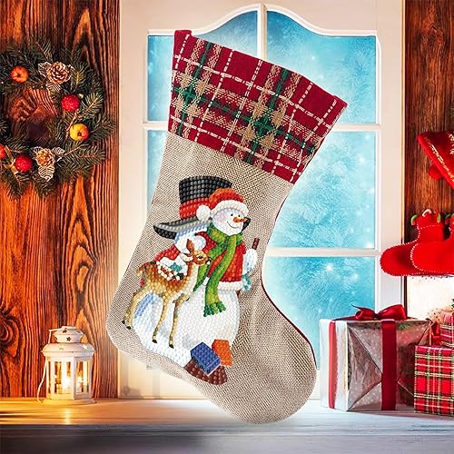 Miniatura 8 de LUSandy Calcetines colgantes de Navidad 5D con pintura de diamante de Papá Noel, adornos colgantes de 14 pulgadas, bolsa de dulces de Navidad, para