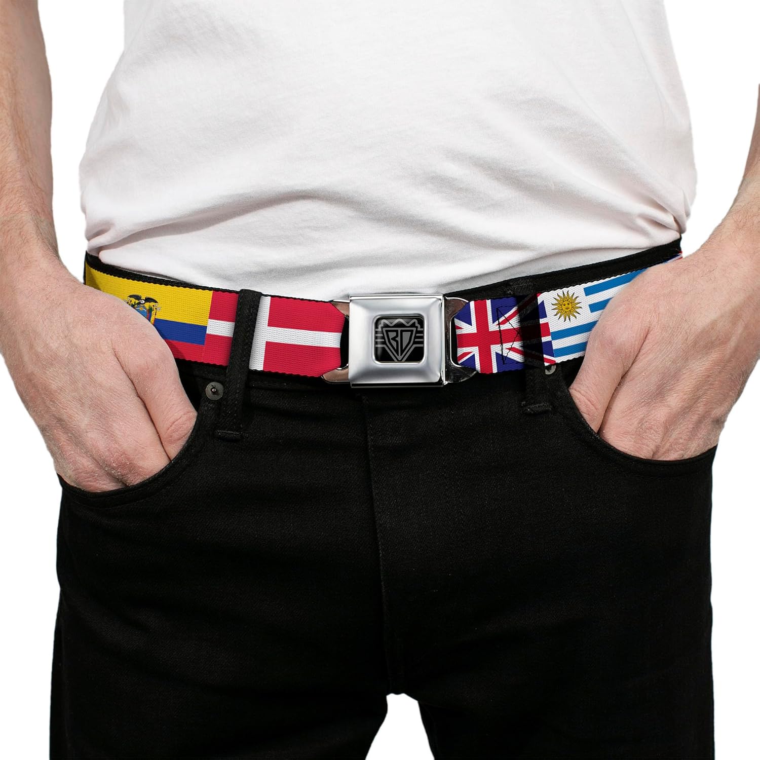 Buckle-Down Belt, Seatbelt Buckle Belt, Soccer Fan World Cup Team Country Flags, Adjustable