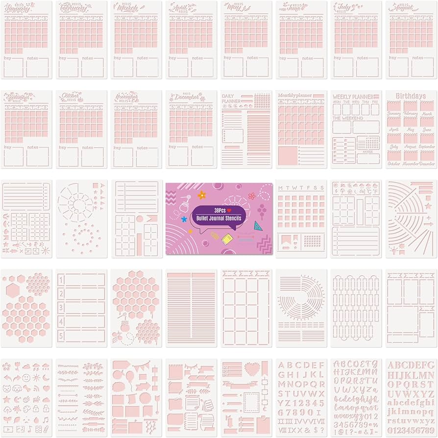 amazon-com-whaline-38pcs-bullet-journal-stencils-templates-set-5-1-x-7-9-inch-bullet-journals-accessories-planner-stencils-for-diy-crafts-home-school-office-a5-journals-supplies-arts-crafts-sewing