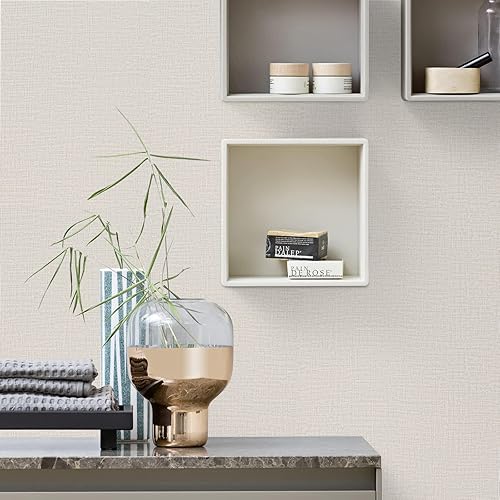 Miniatura 3 de TANONE Papel tapiz de lino de 15.8 x 394 pulgadas, autoadhesivo de PVC, para despegar y pegar, papel tapiz de bricolaje de tela de imitación