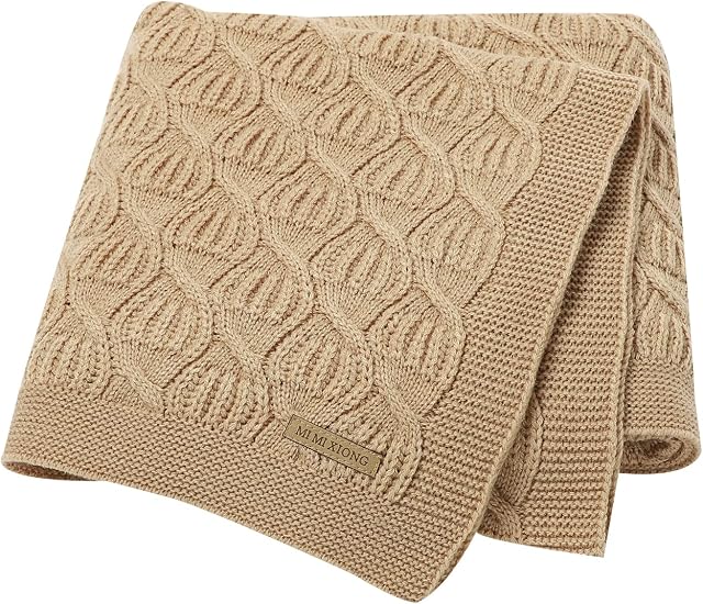 LAWKUL Baby Blanket Knitted Extra Soft Knit Blankets for Newborn Boy Girls Toddler 100x80cm Beige