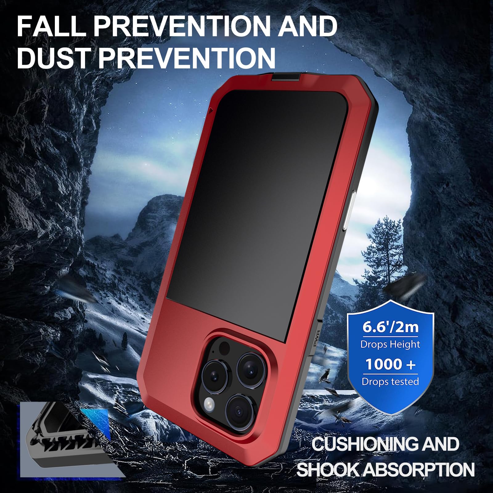 Estuche para iPhone 16 Pro Max/16 Pro/16 Plus/16, Resistente, a Prueba de Golpes, Marco de Metal con Protector de Pantalla Incorporado, Compatible con Carga Inalámbrica