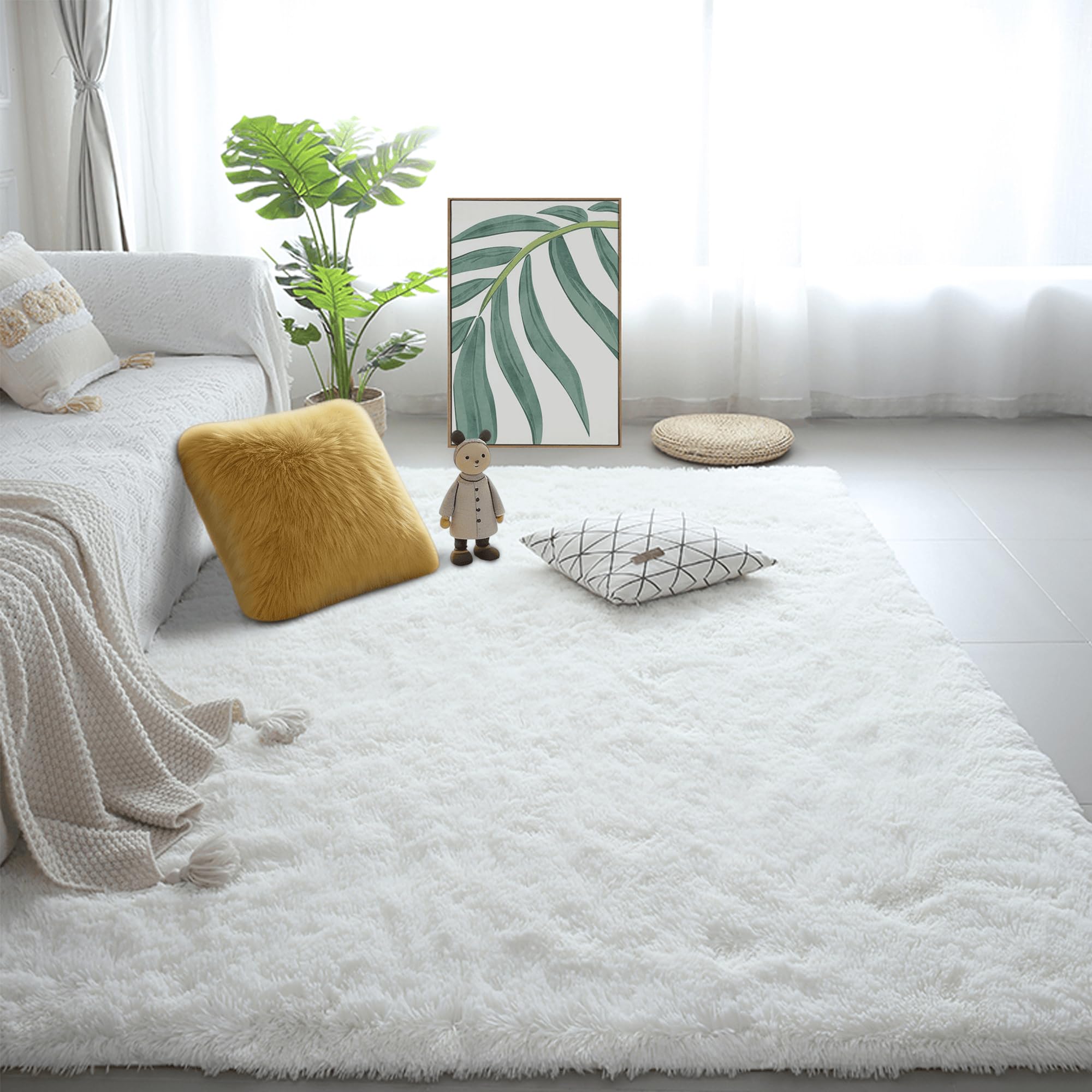 Tapis chambre enfant blanc et moelleux pour jouer au sol
