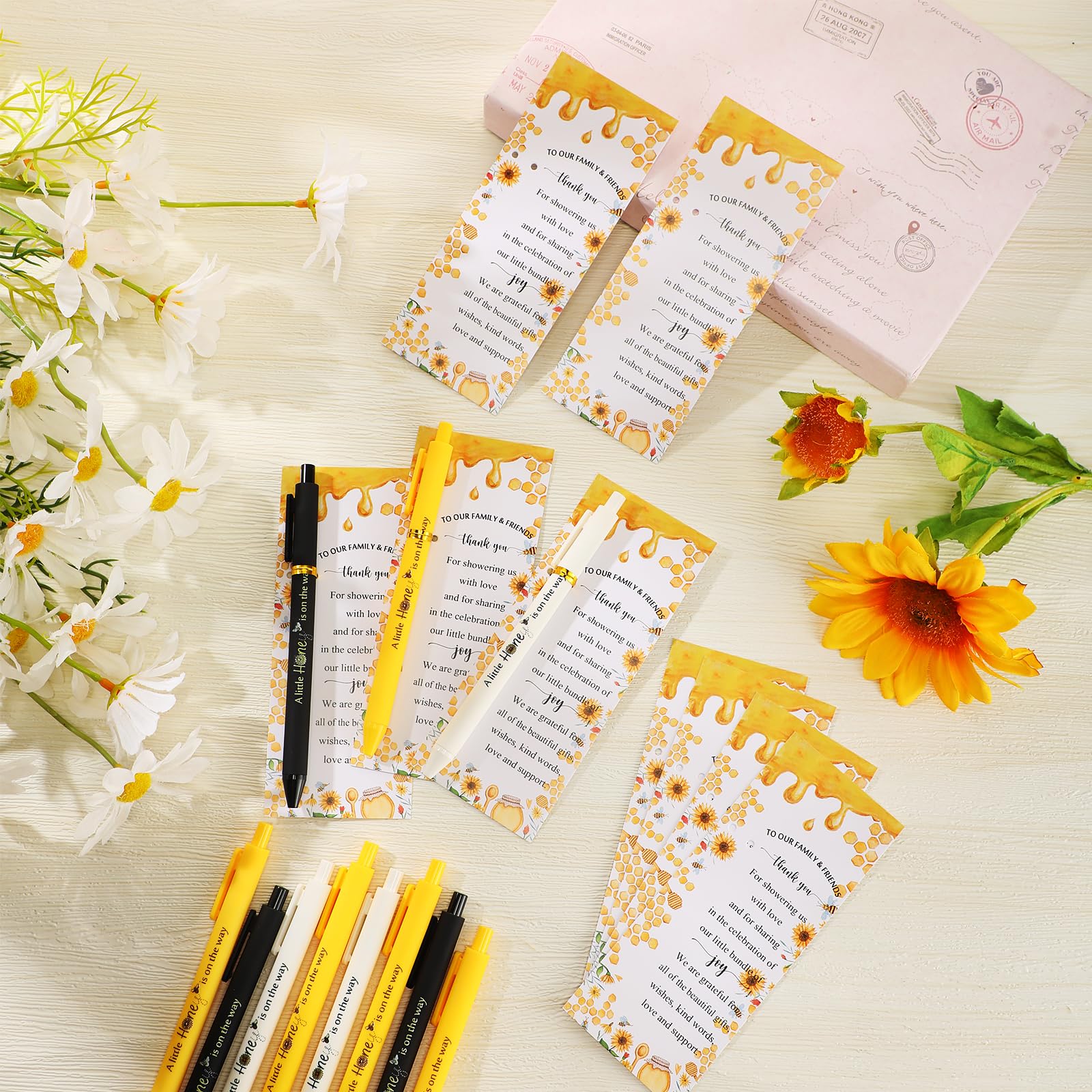 Engrowtic Zestaw 50 długopisów na baby shower, prezenty dla gości, luzem, baby shower, upominki na przyjęcie, wysuwane długopisy z kartkami z podziękowaniami, ujawnienie płci, pamiątki, nagrody