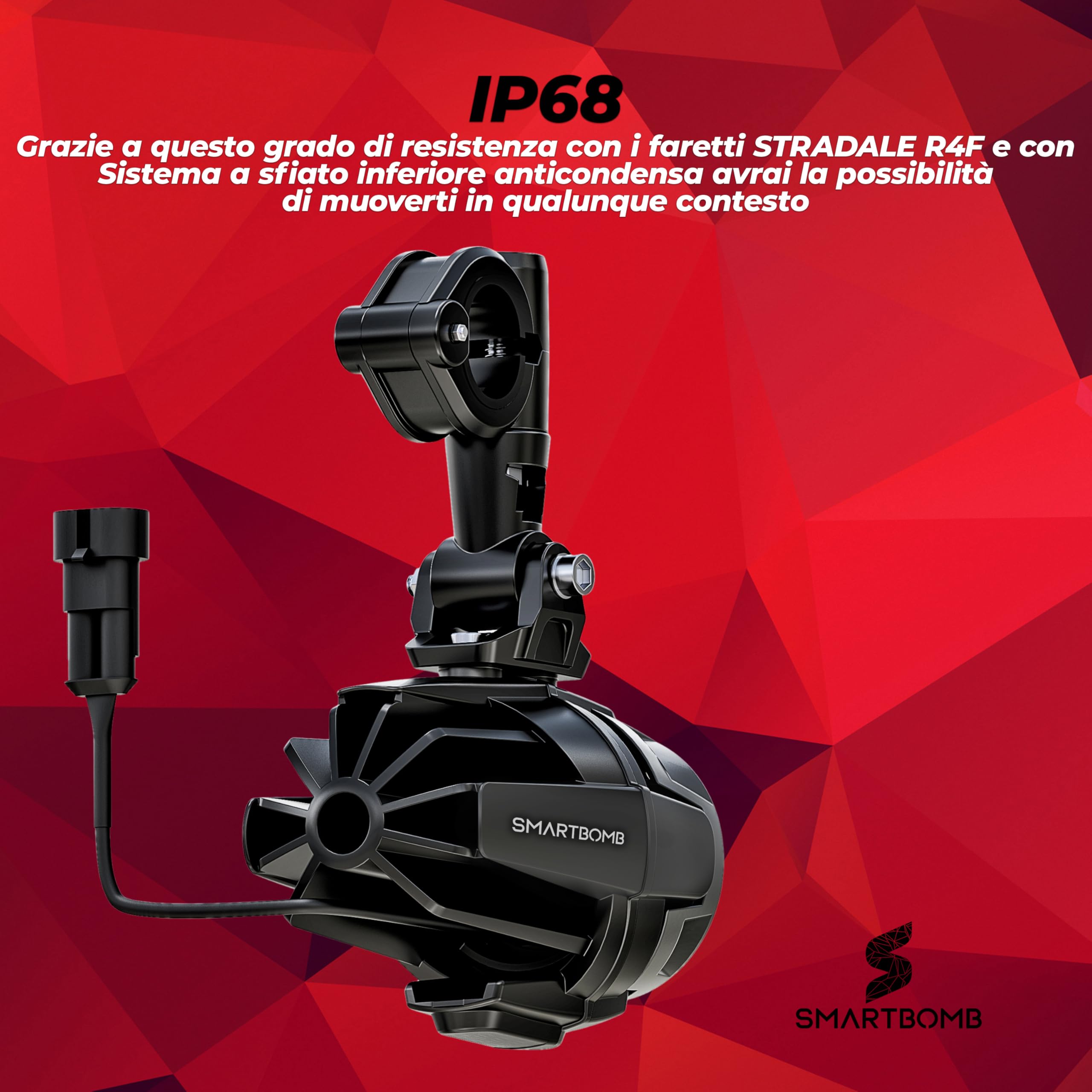 Smartbomb FARETTI SUPPLEMENTARI FLOOD ANTINEBBIA 40W LED Omologati europa strada pubblica certificato tuv r4f stradale cablaggio premium doppio pulsante ip68