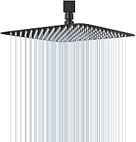 Vista 1 de GGStudy Cabezal de Ducha Cuadrado de Alta Presión de 12 Pulgadas, Cabezales de Ducha Grandes de Acero Inoxidable, Ducha de Baño de Lluvia Ultra Negro