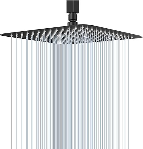 GGStudy Cabezal de ducha cuadrado de alta presión de 12 pulgadas, cabezal de ducha grande de acero inoxidable, ducha de lluvia ultrafina, conexión