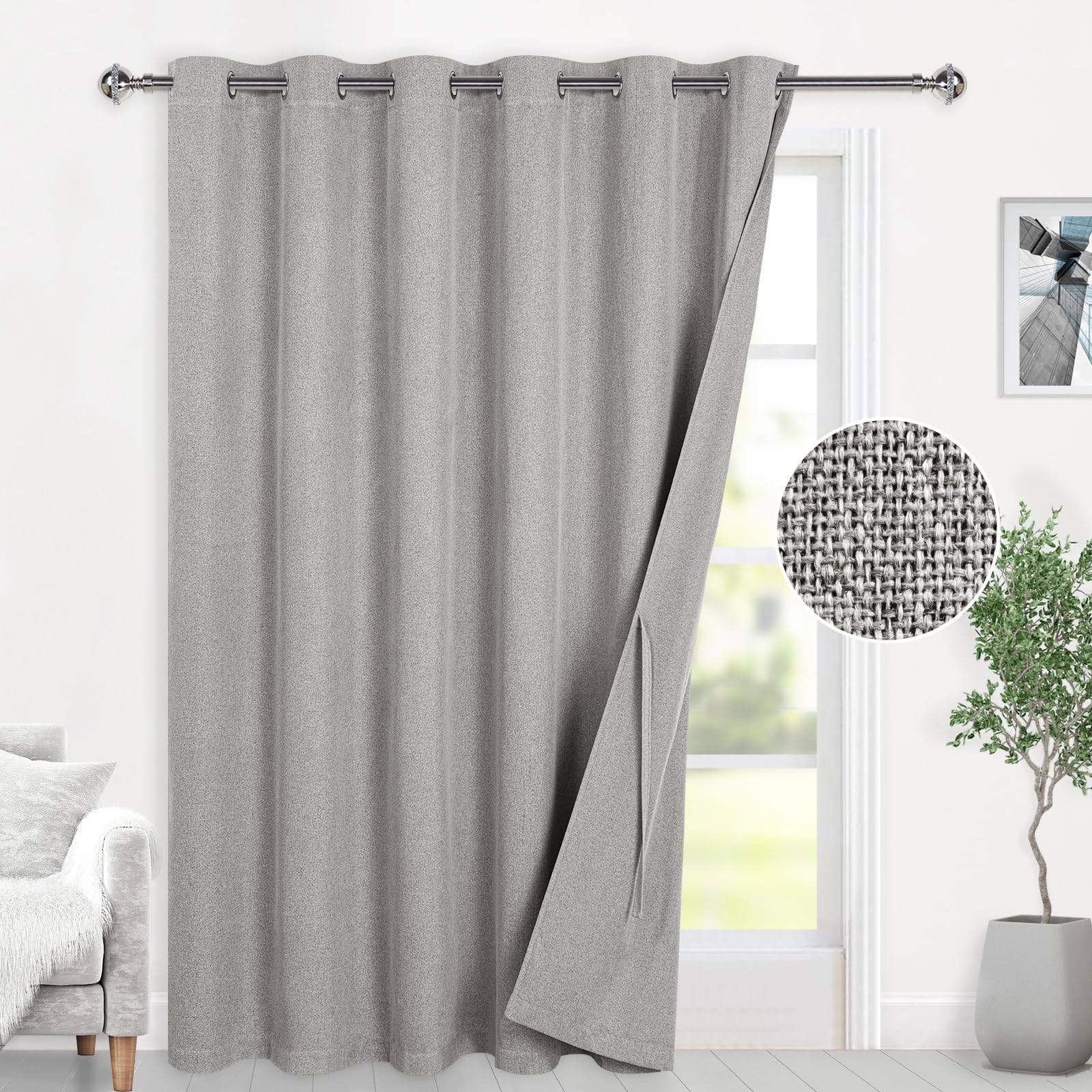 DWCN Sliding Door Curtains for Living Room, Grey Curtains 84 Inch Length 2 Panles Set, Grommet Total Blackout Curtains for Bedroom - 100W x 84L Inch, Stone Grey, 1 Panel