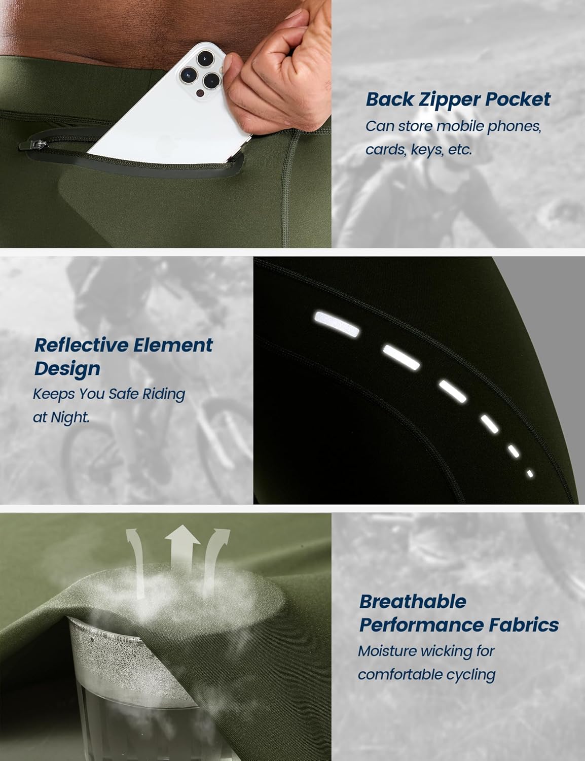 Nepest Men's Bike Shorts 4D Padded Cycling Road Biking Riding Biker Bicycle Mountain Cycle Shorts Zipper Pockets - Image 6