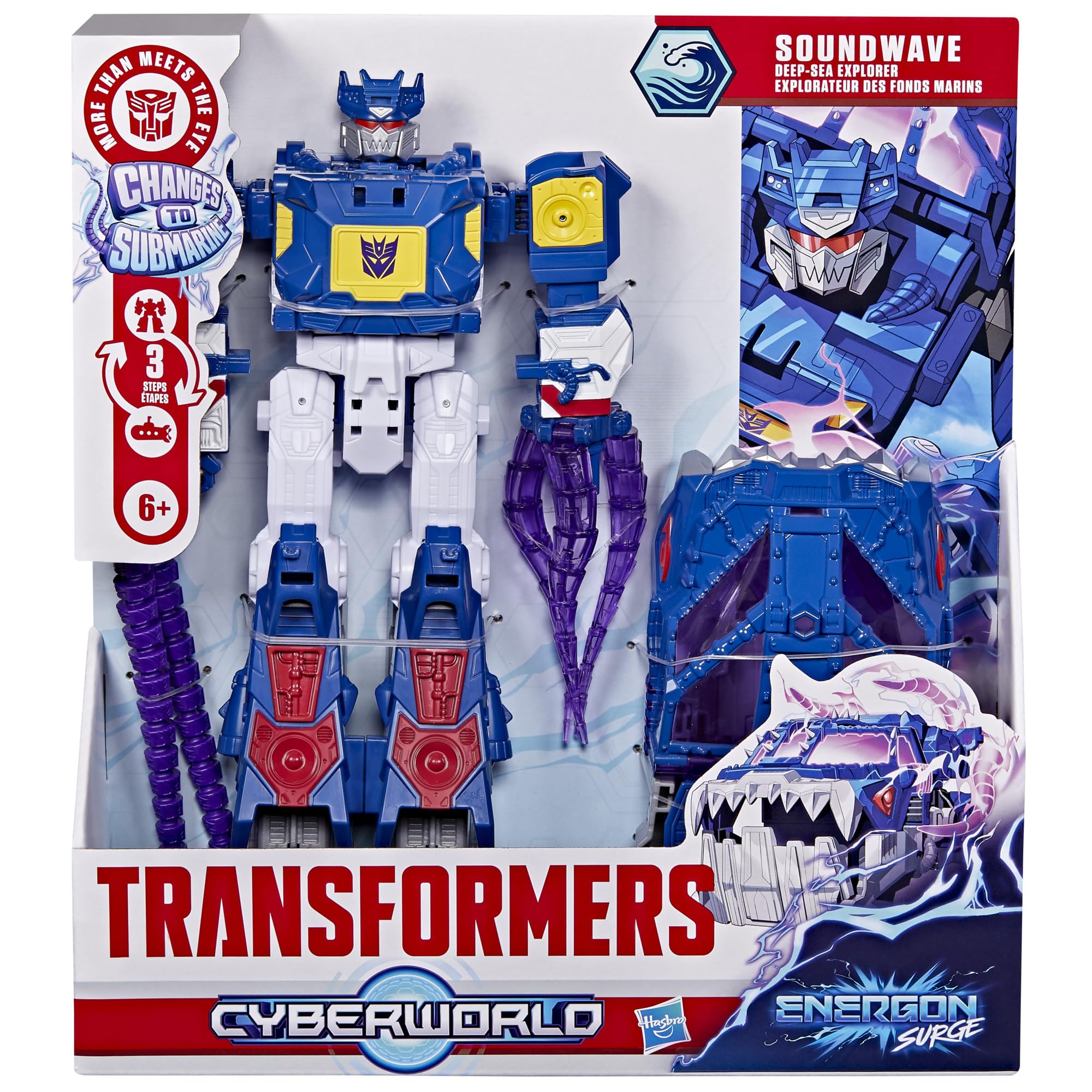 Transformers CYBERWORLD Soundwave Deep Sea Explorer, Energon Surge | Action-Figur (22,5 cm) mit schneller Verwandlung in den U-Boot-Modus | Roboterspielzeuge für Kinder ab 6 Jahren
