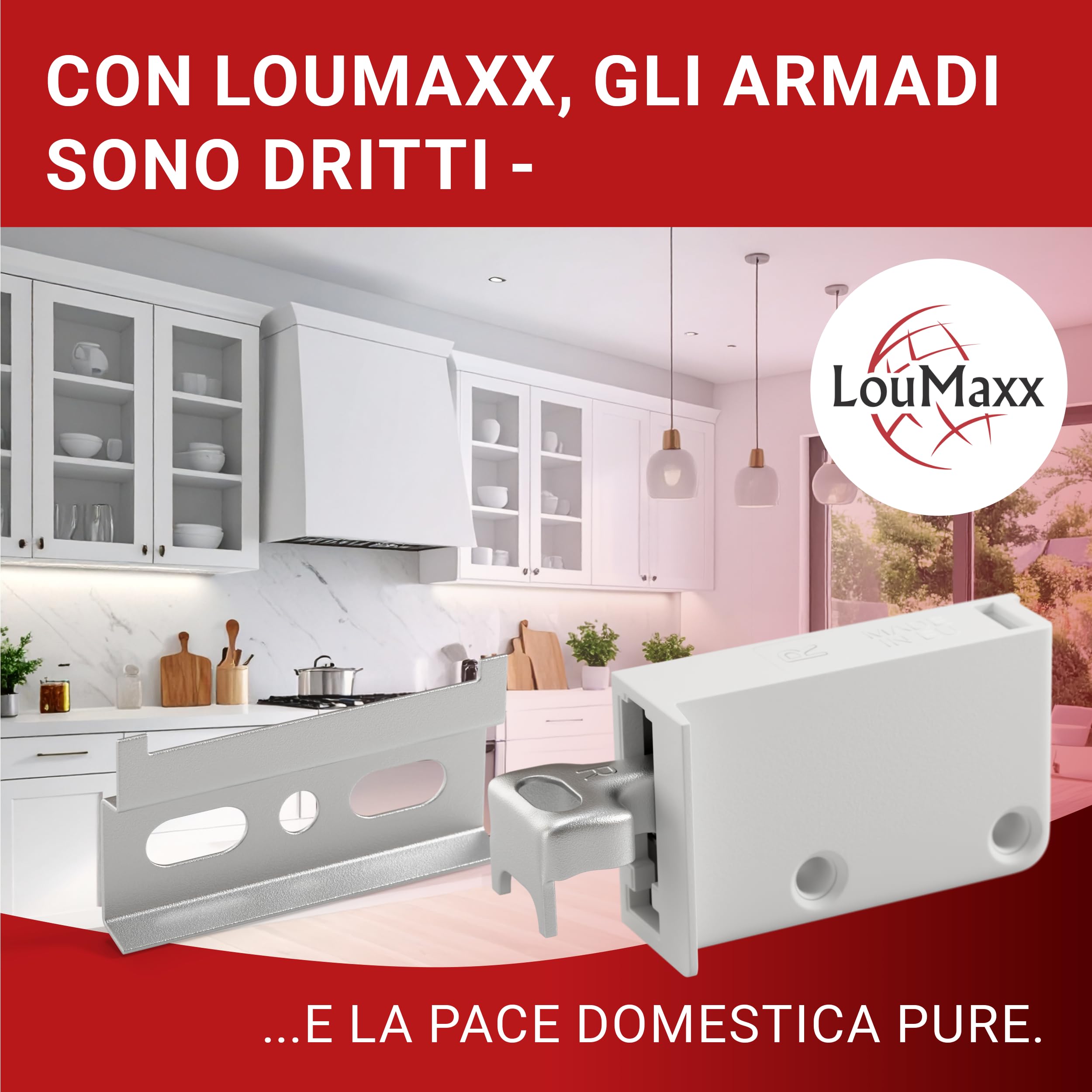 LouMaxx Set di ganci per armadio da cucina e pensili da cucina, con portata di 60 kg, con sistema di scaffali, guide da parete e materiale di montaggio – Made in EU