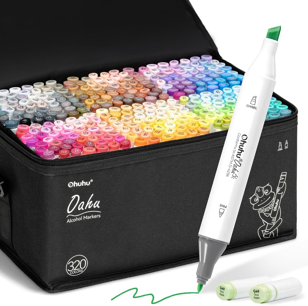 Alcohol Markers 320 Colors Chisel& Fine for Adult Coloring Refillable | AP Certified Art Marker, Dual Tips Alcohol-based for Artists Beginners Drawing Illustration Sketching, Oahu of Ohuhu Markers