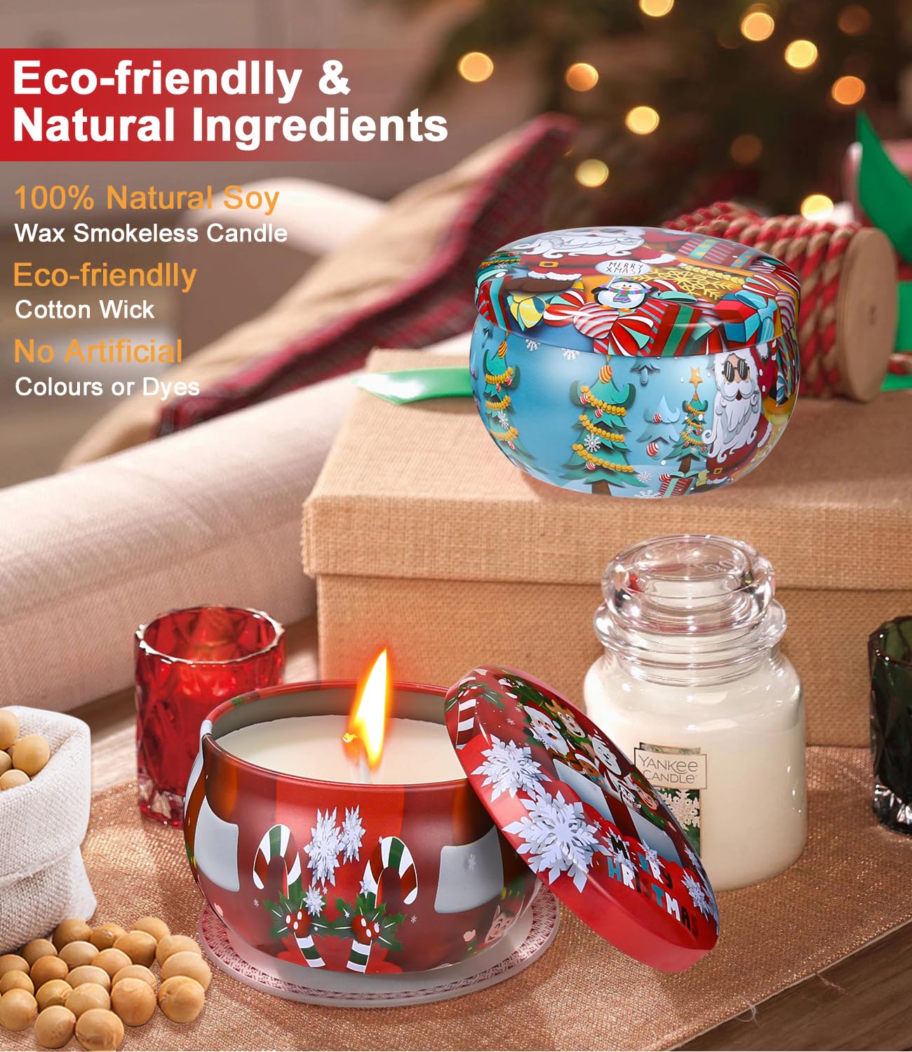 4 Candele Profumate In Cera Di Soia - Aromaterapia Per Casa, Regalo Ideale Per Natale O Festa Della Mamma