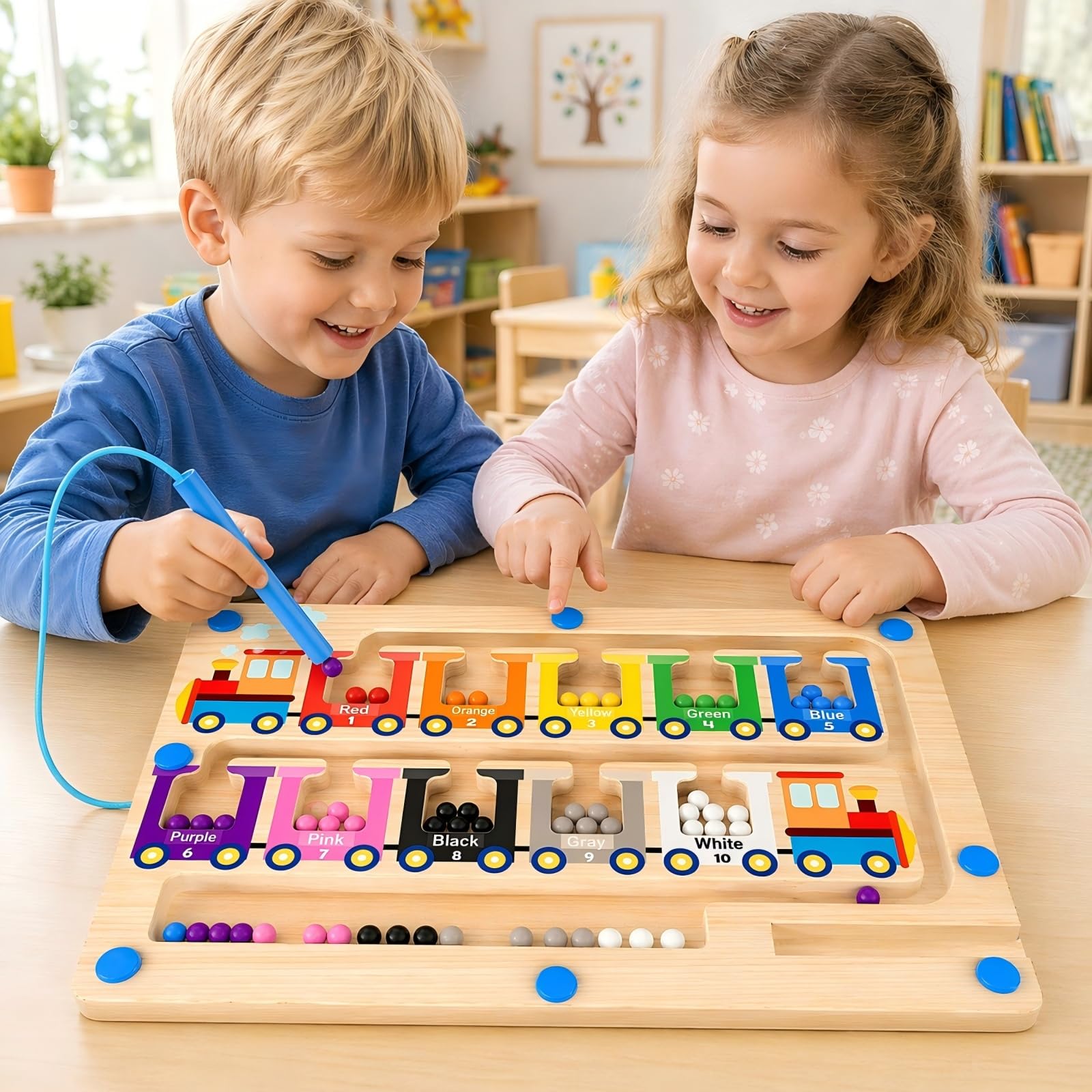 Fyhqwwf Labyrinthe Magnétique de Couleurs et Chiffres - Montessori Magnétique - Jouet de Motricité en Bois - Puzzle Éducatif à Partir de 3 Ans - Cadeau de Noël ou d'Anniversaire pour Garçons
