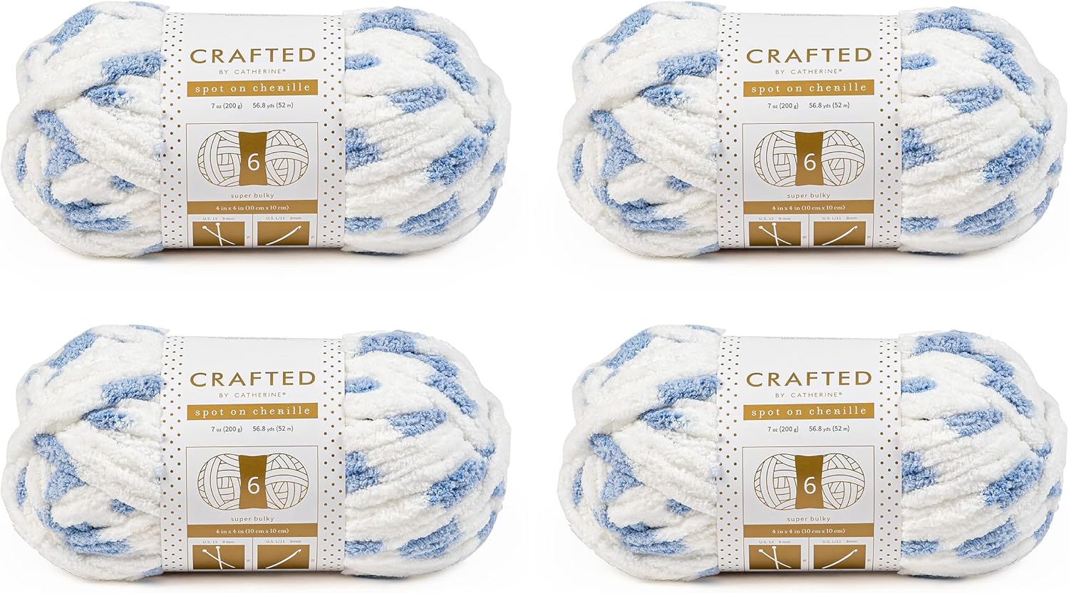 Crafted By Catherine Spot On Chenille Yarn - 4 Pack (56 Yards Each Skein), Gold, Gauge 6 Super Bulky