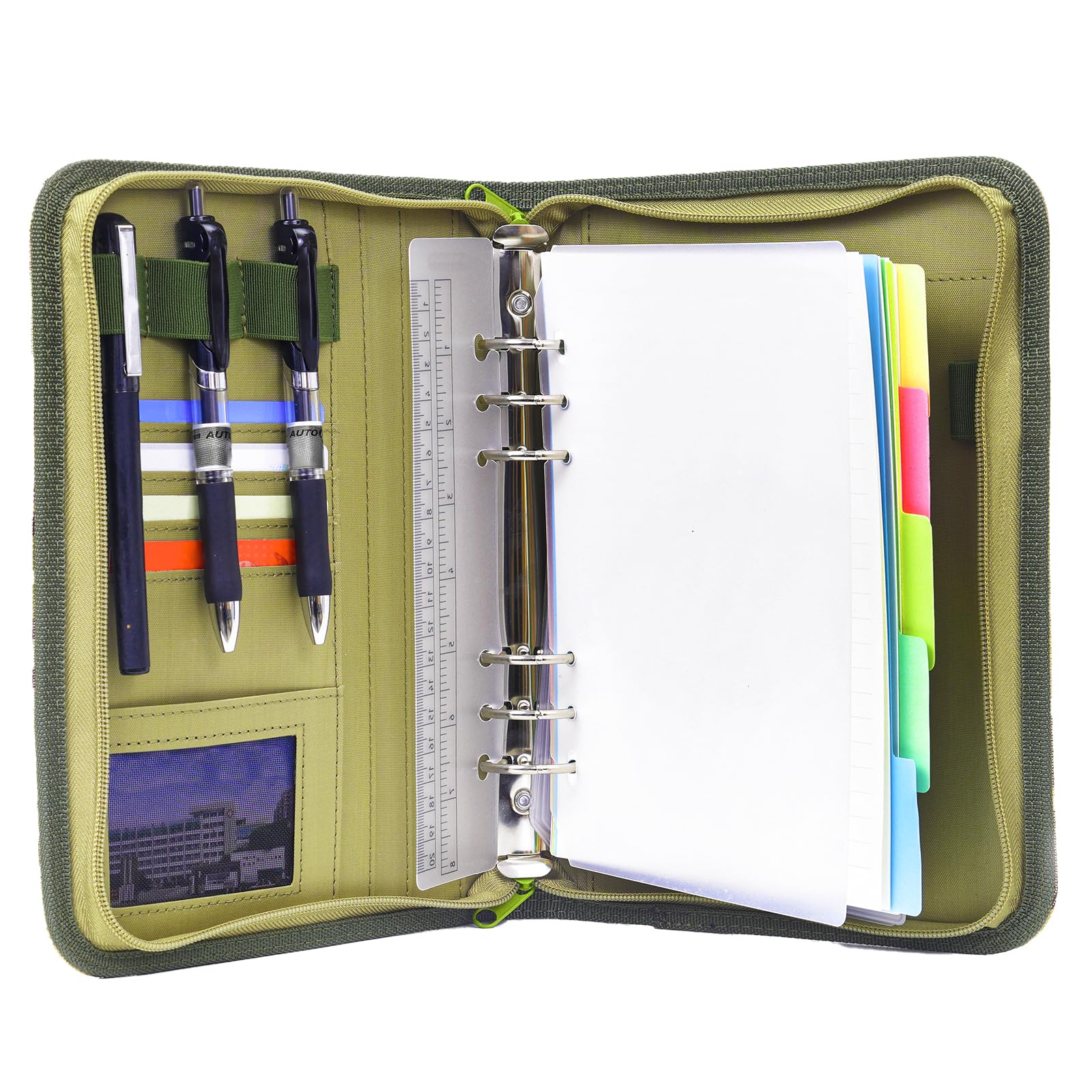 VEPKOIT Raccoglitore ad anelli militare con cerniera e copertina tattica per quaderni A5, piccolo raccoglitore OCP da uomo, organizer a 6 anelli, copertina per notebook militare (multi)