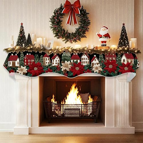 Miniatura 6 de Bufanda de Navidad para chimenea, cubierta decorativa para Navidad, invierno, mantel superior (ciudad de Navidad, 70 pulgadas de largo x 17 pulgadas