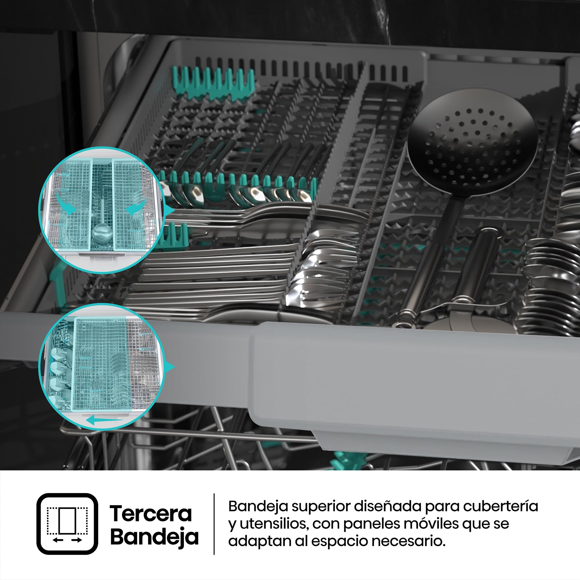 Hisense HS643B90W - Lavavajillas Clase B, 15 Servicios, Fondo 60cm, Secado Extra, Programa Automático, Tercera Bandeja, Programa Corto 1 hora, 15 Servicios, Aqua Protect System, Control Táctil, Blanco