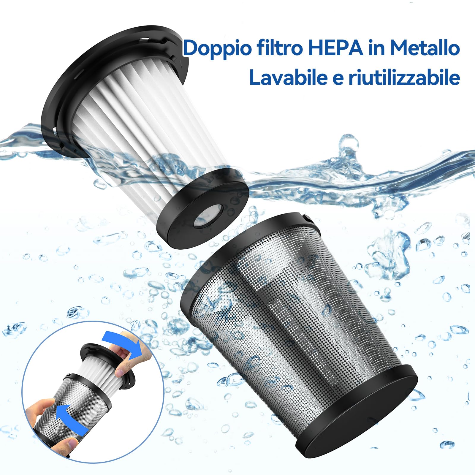 Aspirapolvere Portatile, 9500PA Mini Aspirabriciole Senza Fili, Aspirapolvere Ricaricabile Filtro Metallo HEPA con Illuminazione a LED, 7 accessori, per Auto Casa