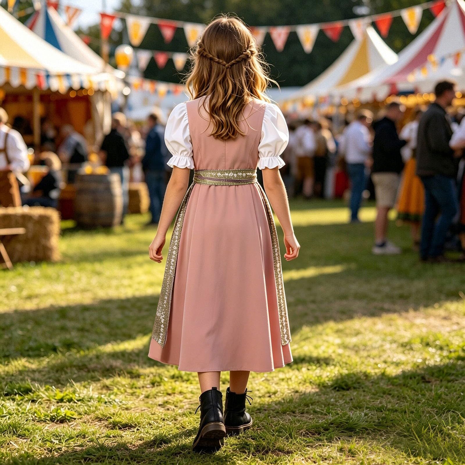 Dirndl dziecięcy fartuch do stroju ludowego dla dzieci, dziewczynek, fartuch do stroju bawarskiego, długi, średniowieczny, zestaw dirndl, średniowieczny Oktoberfest