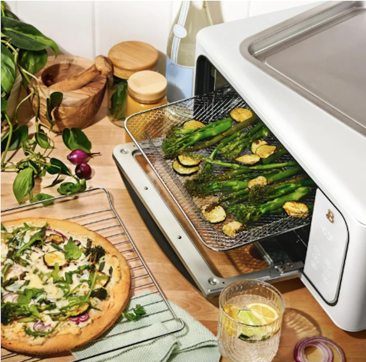 Air Fry Toaster Oven with Infrared Heating, 10-in-1 Digital Countertop Oven, 15L Large Capacity Fits 12” Pizza or 9x13” Pan, 1800W, 3-Speed Convection, Touch Display - White