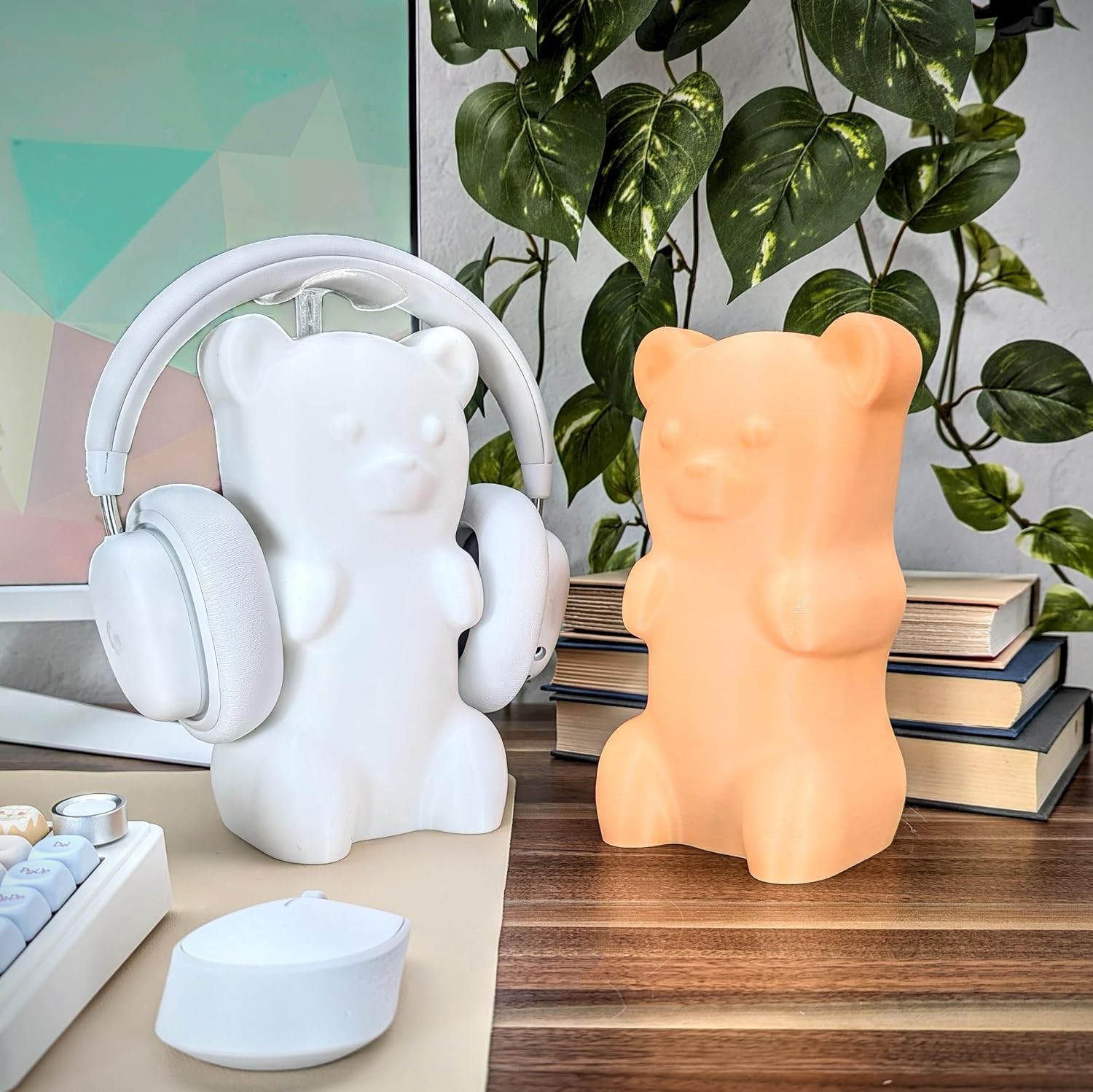 Gummy Bear Headphone Stand Hanger - Cute Headset Holder - Kawaii Desk Accessories - Compatible with Most Headphones (Pastel Pink)