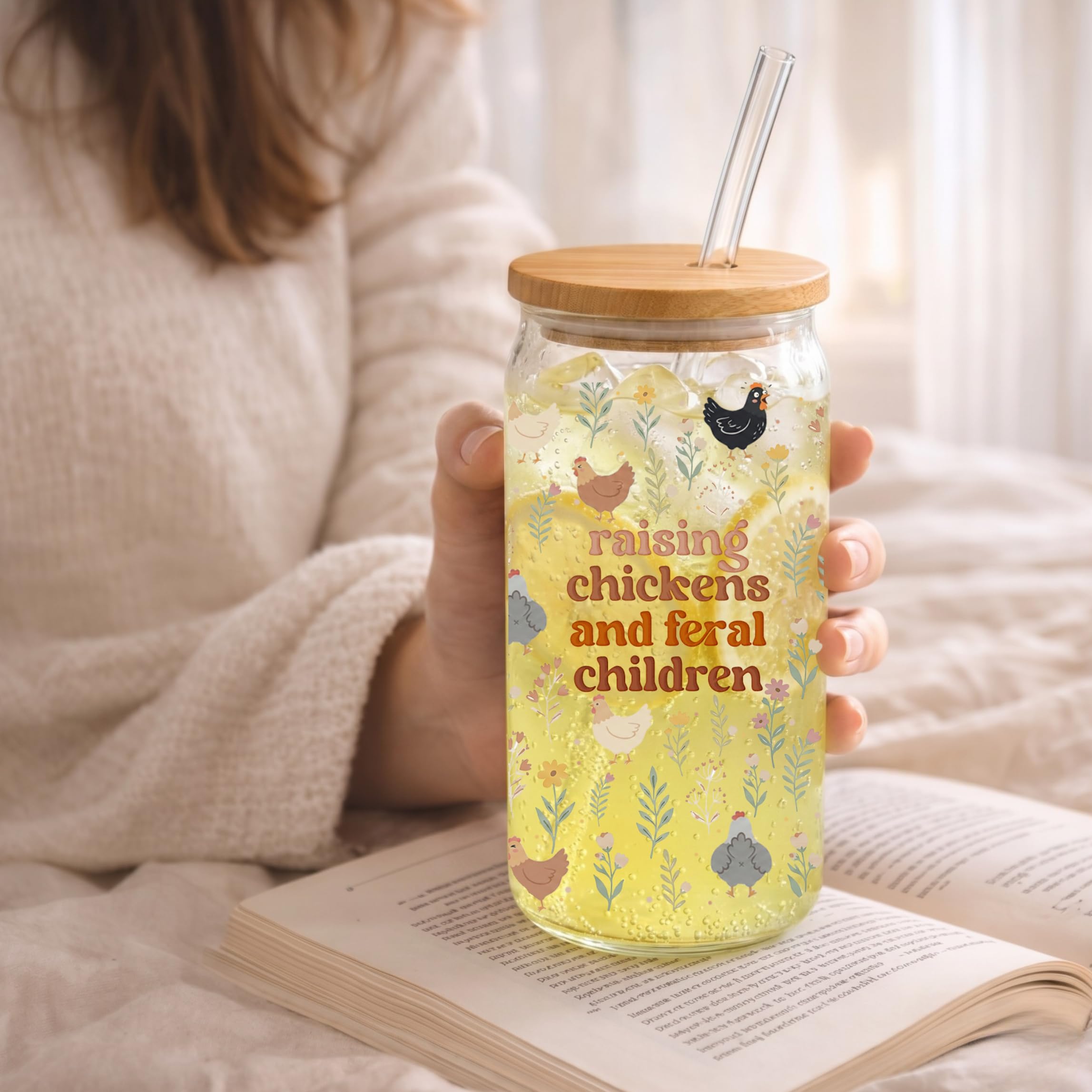 Chicken Gifts for Women, 16oz Glass Cup Chicken Mom Gifts, Funny Chickens Themed Gift for Mothers Day, Birthday, Chickens Lady Gift for Mom, Friend, Coworker, Sister